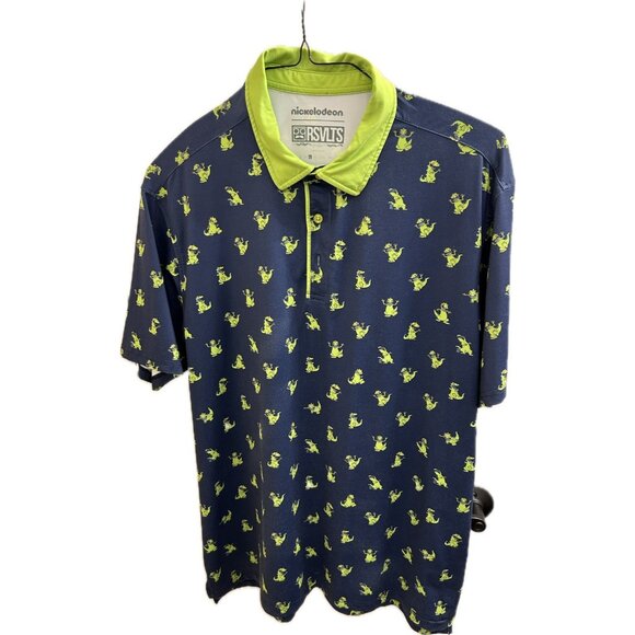 RSVLTS Nickelodeon Reptar Polo Shirt Mens Medium Blue Green Short Sleeve Golf - Picture 1 of 10